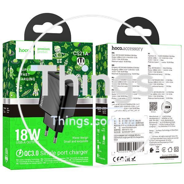 Мережевий Зарядний Пристрій Hoco CS21A 1USB QC 18W Од1-00041307 фото