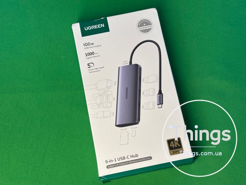 Док-станція Хаб Ugreen CM179 USB 3.0 Type-C HDMI VGA TRS RJ-45 SD TF PD Gray 4K K1-000128 фото