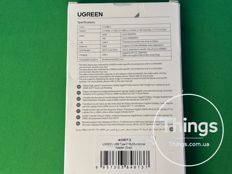 Док-станція Хаб Ugreen CM179 USB 3.0 Type-C HDMI VGA TRS RJ-45 SD TF PD Gray 4K K1-000128 фото