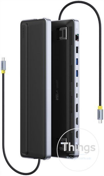 Док-станція Baseus EliteJoy EH3 12-в-1 з підставкою &mdash; USB-C, HDMI, DisplayPort, потрійний 4K, PD 100 Вт, Ethernet, TF/SD K1-000777 фото