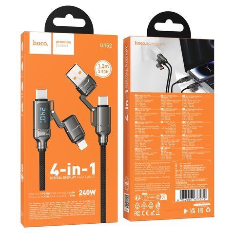 Кабель USB Hoco U152 PD3.1 240W 4-in-1 USB/C to iP/C Led Display 1.2m Од1-00049093 фото