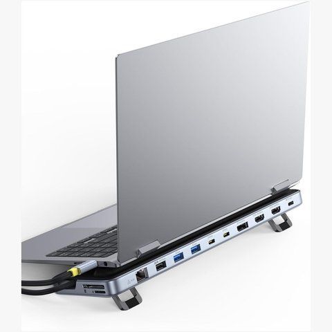 Док-станція Baseus EliteJoy EH3 12-в-1 з підставкою &mdash; USB-C, HDMI, DisplayPort, потрійний 4K, PD 100 Вт, Ethernet, TF/SD K1-000777 фото