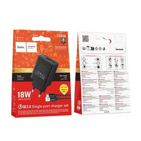 Мережевий Зарядний Пристрій Hoco CS92A 1USB QC 18W+USB to Type-C Од1-00048810 фото