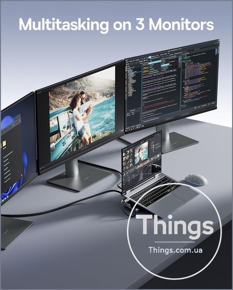 Док-станція Baseus EliteJoy EH3 12-в-1 з підставкою &mdash; USB-C, HDMI, DisplayPort, потрійний 4K, PD 100 Вт, Ethernet, TF/SD K1-000777 фото