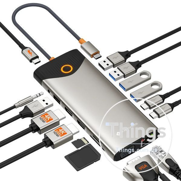 Док-станція Хаб USB-C NOVOO TM15 для ноутбука 15-в-1 з 3 моніторами 2 портами HDMI VGA USB C/A 100 Вт RJ45 SD/TF аудіо K1-000581 фото
