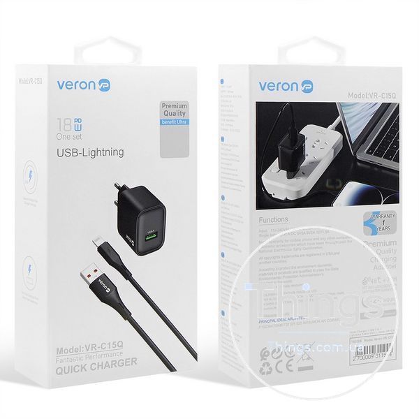 Home Charger | 18W | 1U | Lightning Cable (1m) &mdash; Veron VR-C15Q К2-000080383 фото