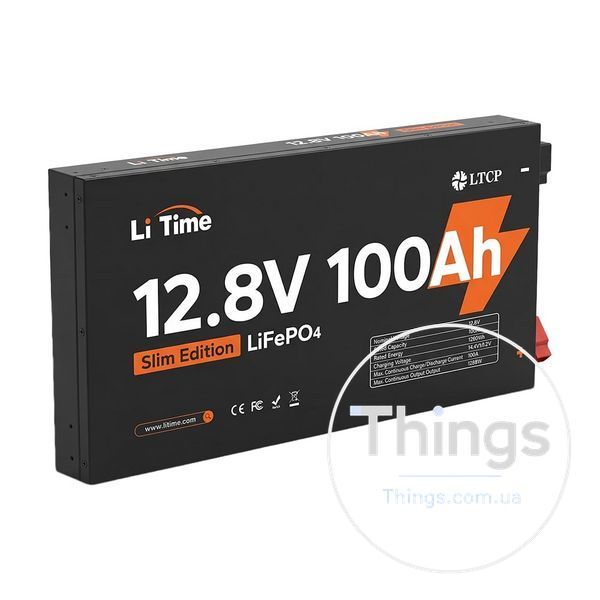 Акумуляторна батарея літій-залізо-фосфатна 12.8В 100А*год LiFePO4 LiTime Slim 12V100-100-SLIM-LTCP-4-SE100 ультратонка K3-44-00531 фото
