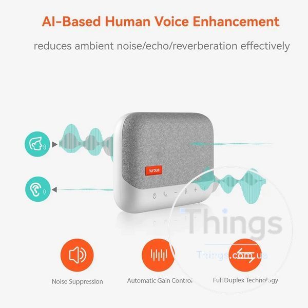 NUROUM A15 Bluetooth динамік і мікрофон для конференц зв'язку покращений 360&deg; голосовий прийом шумопоглинання 4 мікрофони Білий K1-000613 фото