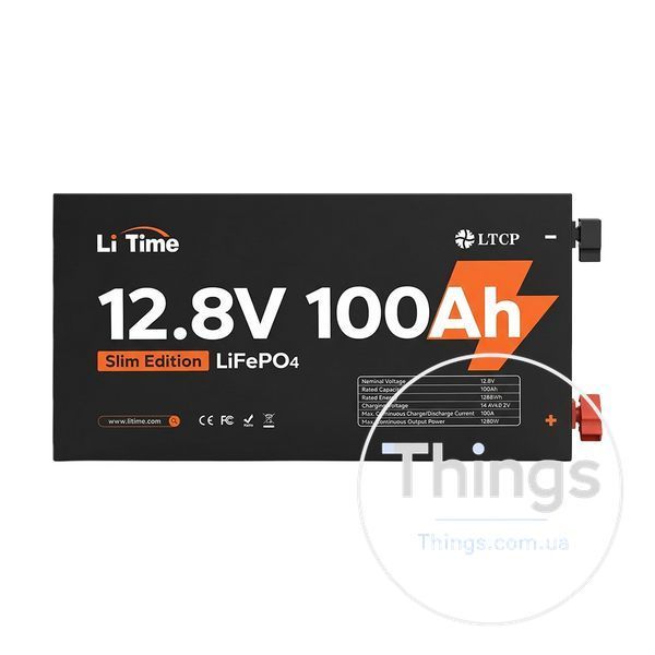 Акумуляторна батарея літій-залізо-фосфатна 12.8В 100А*год LiFePO4 LiTime Slim 12V100-100-SLIM-LTCP-4-SE100 ультратонка K3-44-00531 фото