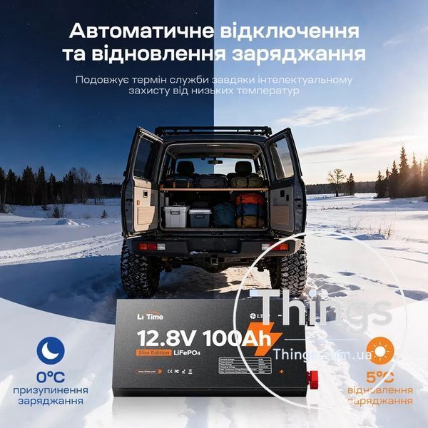 Акумуляторна батарея літій-залізо-фосфатна 12.8В 100А*год LiFePO4 LiTime Slim 12V100-100-SLIM-LTCP-4-SE100 ультратонка K3-44-00531 фото