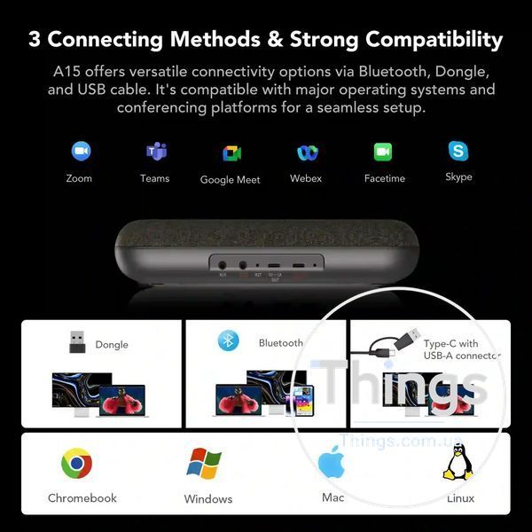 NUROUM A15 Bluetooth динамік і мікрофон для конференц зв'язку покращений 360&deg; голосовий прийом шумопоглинання 4 мікрофони Білий K1-000613 фото