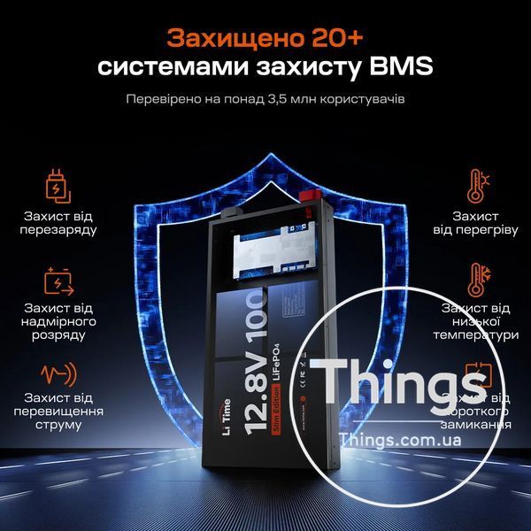 Акумуляторна батарея літій-залізо-фосфатна 12.8В 100А*год LiFePO4 LiTime Slim 12V100-100-SLIM-LTCP-4-SE100 ультратонка K3-44-00531 фото