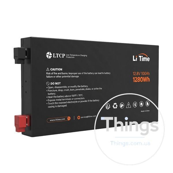 Акумуляторна батарея літій-залізо-фосфатна 12.8В 100А*год LiFePO4 LiTime Slim 12V100-100-SLIM-LTCP-4-SE100 ультратонка K3-44-00531 фото