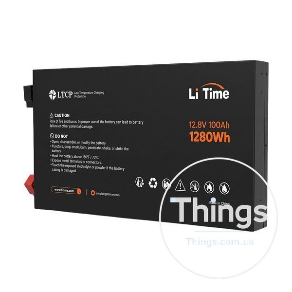 Акумуляторна батарея літій-залізо-фосфатна 12.8В 100А*год LiFePO4 LiTime Slim 12V100-100-SLIM-LTCP-4-SE100 ультратонка K3-44-00531 фото