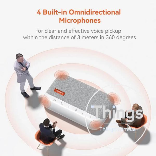 NUROUM A15 Bluetooth динамік і мікрофон для конференц зв'язку покращений 360&deg; голосовий прийом шумопоглинання 4 мікрофони Білий K1-000613 фото