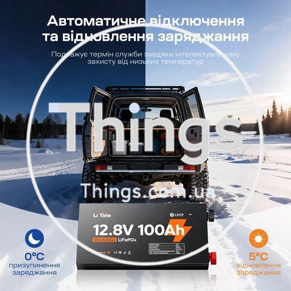 Акумуляторна батарея літій-залізо-фосфатна 12.8В 100А*год LiFePO4 LiTime Slim 12V100-100-SLIM-LTCP-4-SE100 ультратонка K3-44-00531 фото