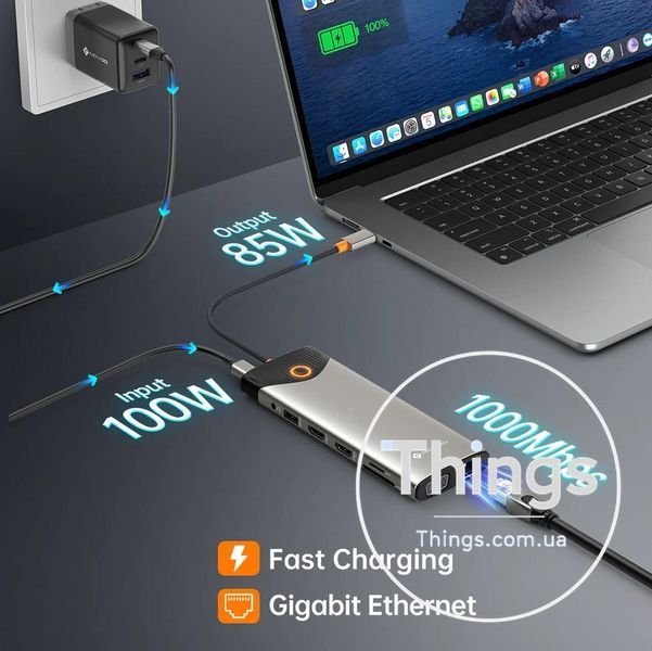 Док-станція Хаб USB-C NOVOO TM15 для ноутбука 15-в-1 з 3 моніторами 2 портами HDMI VGA USB C/A 100 Вт RJ45 SD/TF аудіо K1-000581 фото