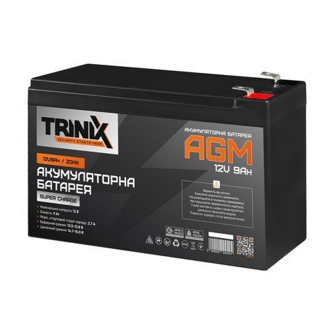 Trinix 12V9Ah/20Hr Super Charge AGM Акумуляторна батарея 12В 9А*год свинцево-кислотна K3-44-00050 фото