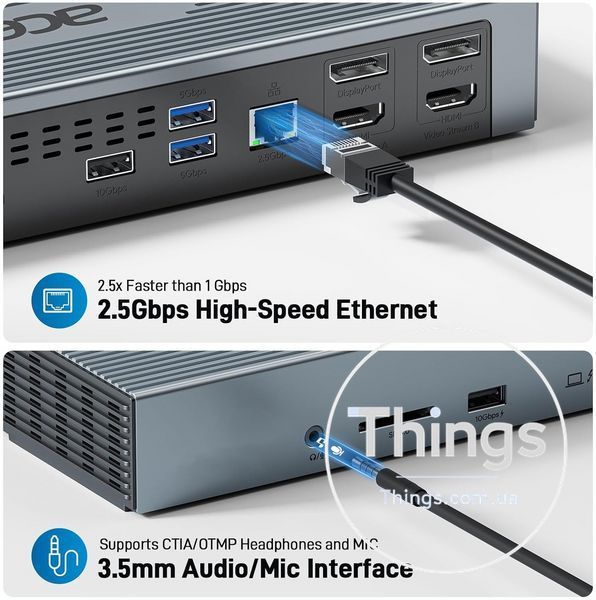 Док станція Acer ODK490 Thunderbolt 4 USB-C 16в1 40Gb USB3.2 Ethernet 2,5Гбіт HDMI 4K60гц 160вт K1-000772 фото