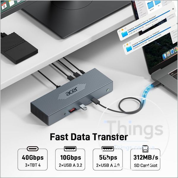 Док станція Acer ODK490 Thunderbolt 4 USB-C 16в1 40Gb USB3.2 Ethernet 2,5Гбіт HDMI 4K60гц 160вт K1-000772 фото