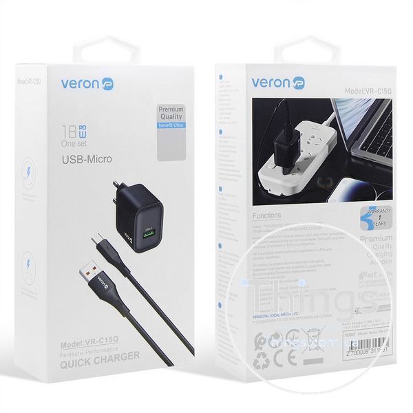 Home Charger | 18W | 1U | Micro Cable (1m) &mdash; Veron VR-C15Q К2-000080384 фото