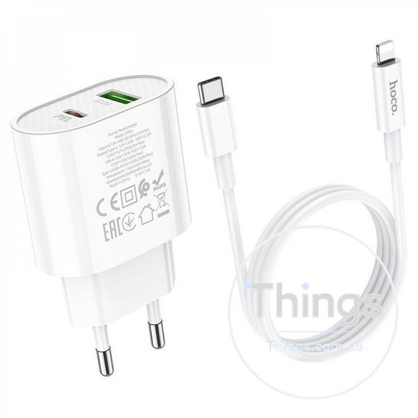 Home Charger 20W PD QC3.0 C to Lightning Cable (1m) Hoco C95A &mdash; White K2-000071895 фото