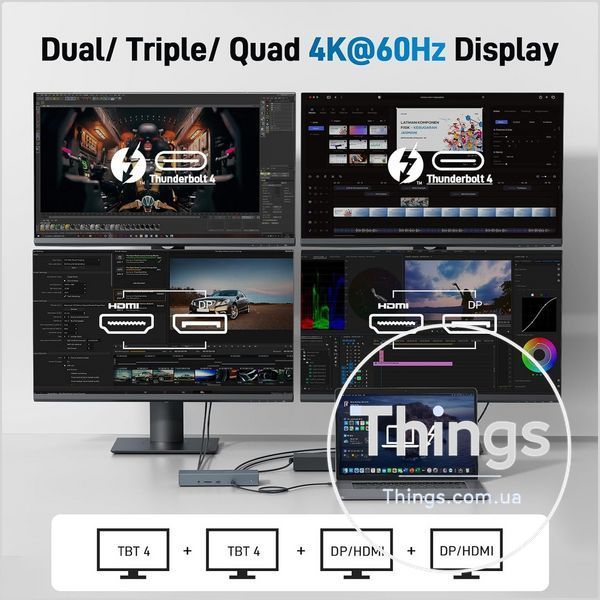 Док станція Acer ODK490 Thunderbolt 4 USB-C 16в1 40Gb USB3.2 Ethernet 2,5Гбіт HDMI 4K60гц 160вт K1-000772 фото