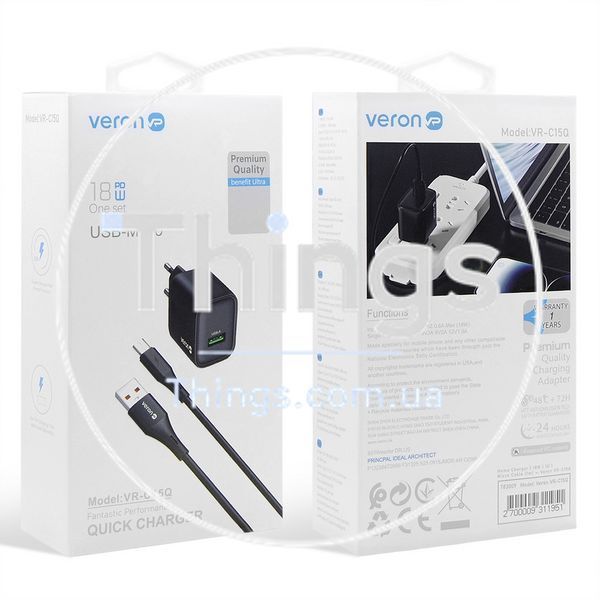 Home Charger | 18W | 1U | Micro Cable (1m) &mdash; Veron VR-C15Q К2-000080384 фото