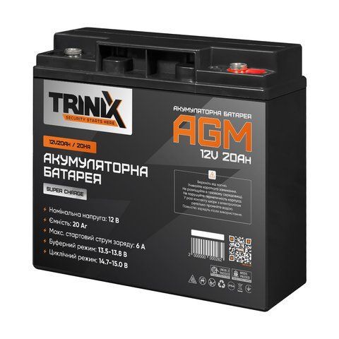 Акумуляторна батарея 12В 20Аг Trinix 12V20Ah/20Hr Super Charge AGM свинцево-кислотна K3-44-00049 фото