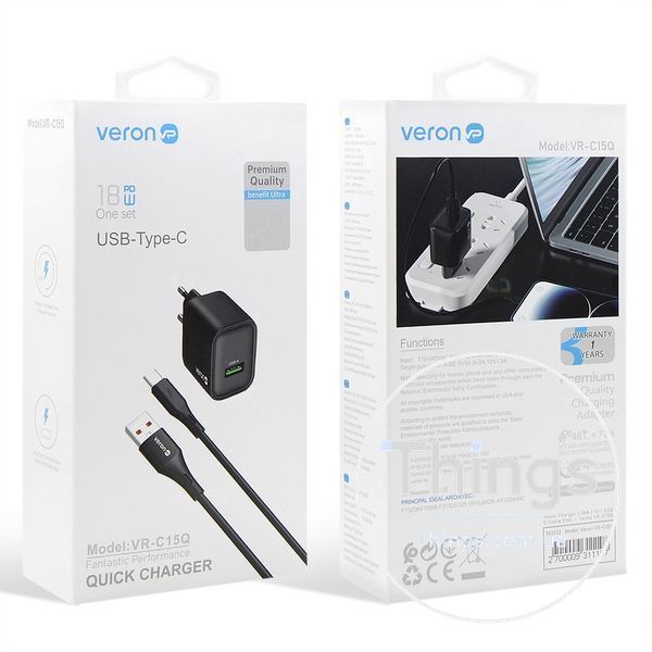 Home Charger | 18W | 1U | USB C Cable (1m) &mdash; Veron VR-C15Q К2-000080345 фото