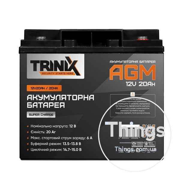 Акумуляторна батарея 12В 20Аг Trinix 12V20Ah/20Hr Super Charge AGM свинцево-кислотна K3-44-00049 фото