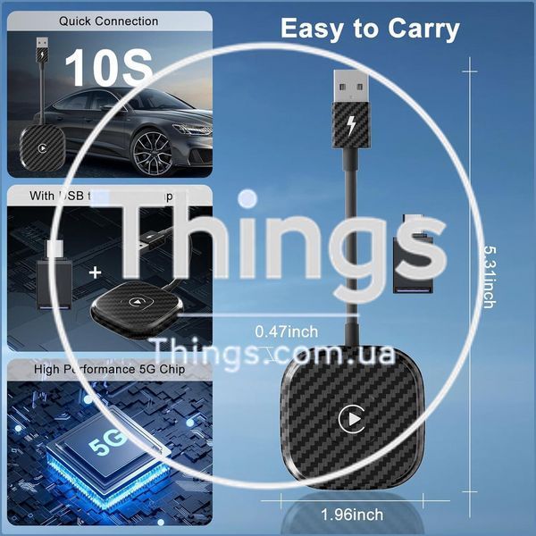 Адаптер UWECAN Wireless CarPlay USB-C Carbon Fiber для iPhone, беспроводной конвертер OEM Wired CarPlay, iOS 10+ K1-000831 фото