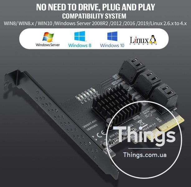 Плата розширення 6 SATA 3,0 7-контактний роз'єм для PCI Express 4X PCI-E X4 Контролер Riser мапа ASM1166 6 Гбіт/с K1-000296 фото