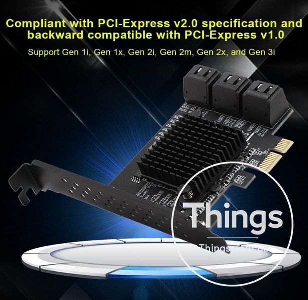 Плата розширення 6 SATA 3,0 7-контактний роз'єм для PCI Express 4X PCI-E X4 Контролер Riser мапа ASM1166 6 Гбіт/с K1-000296 фото