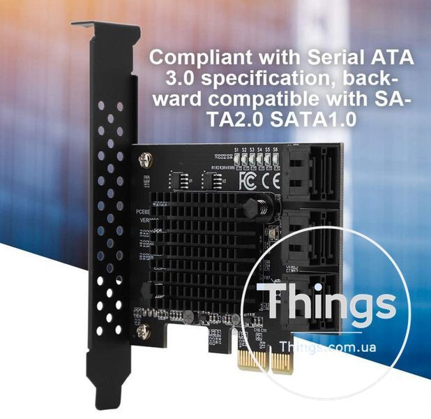 Плата розширення 6 SATA 3,0 7-контактний роз'єм для PCI Express 4X PCI-E X4 Контролер Riser мапа ASM1166 6 Гбіт/с K1-000296 фото
