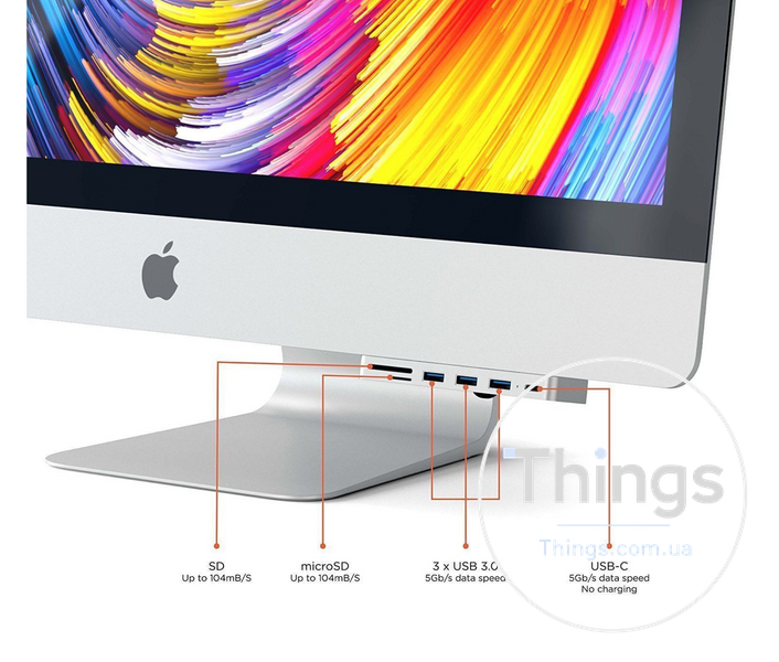 Хаб адаптер Satechi Aluminum Type-C Clamp Hub Pro для iMac сріблястий з USB-C портами та слотами для карт пам'яті K1-000141 фото