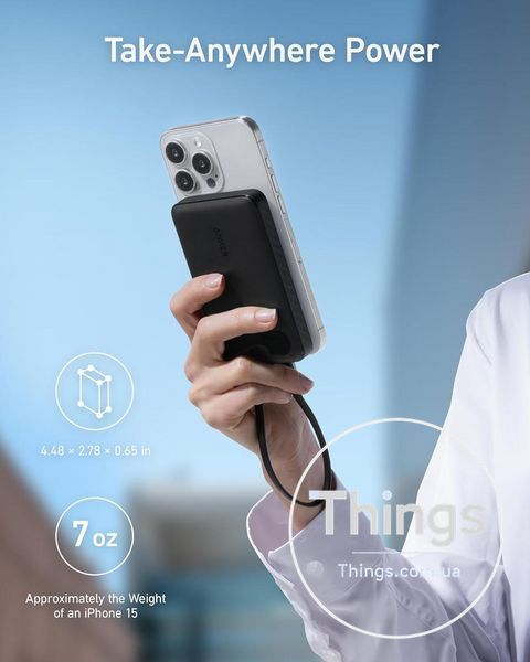 Портативний павербанк Power Bank Anker A1257 10000 mAh 22,5W USB-A USB-C Black з вбудованим кабелем USB-C та шнурком K1-000607 фото