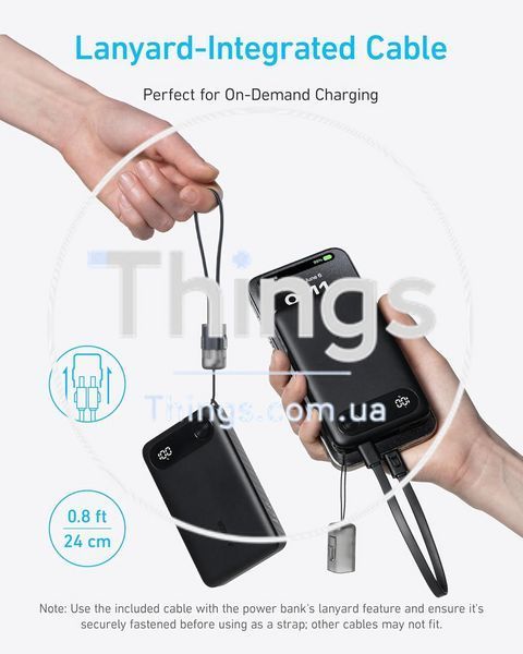Портативный павербанк Power Bank Anker A1257 10000 mAh 22,5W USB-A USB-C Black со встроенным кабелем USB-C и шнурком K1-000607 фото