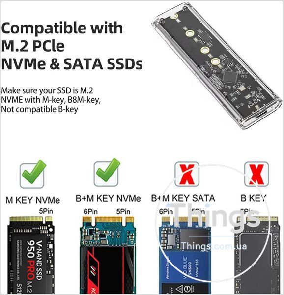 Корпус для ssd m2 nvme 2230 2242 2260 2280 usb 31 gen2 10гбітс прозорий зовнішній адаптер ssd m-ключ K1-000728 фото