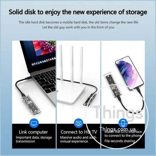 Корпус для ssd m2 nvme 2230 2242 2260 2280 usb 31 gen2 10гбітс прозорий зовнішній адаптер ssd m-ключ K1-000728 фото