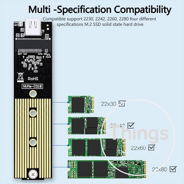 Корпус для ssd m2 nvme 2230 2242 2260 2280 usb 31 gen2 10гбітс прозорий зовнішній адаптер ssd m-ключ K1-000728 фото
