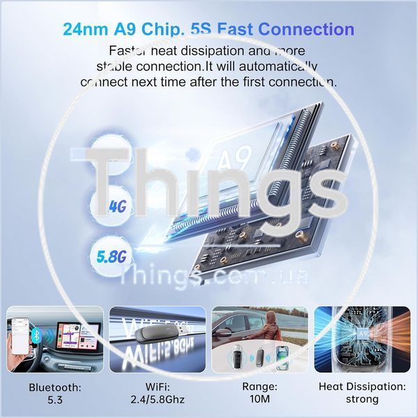 Адаптер FEisca CP-01x, Wireless CarPlay для iPhone, Bluetooth 5.3, WiFi 2.4/5.8G, A9, Plug & Play, черный K1-000838 фото