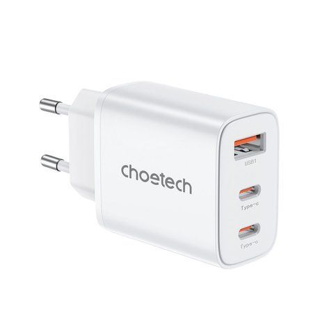 Мережевий зарядний пристрій Choetech PD3046 PD30W GAN USB-A+2xUSB-C White K3-43-00170 фото