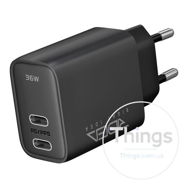 Мережевий Зарядний Пристрій Ridea RW-36120 Turbo Pro 2USB-C QC/PD 36W Од1-00046171 фото