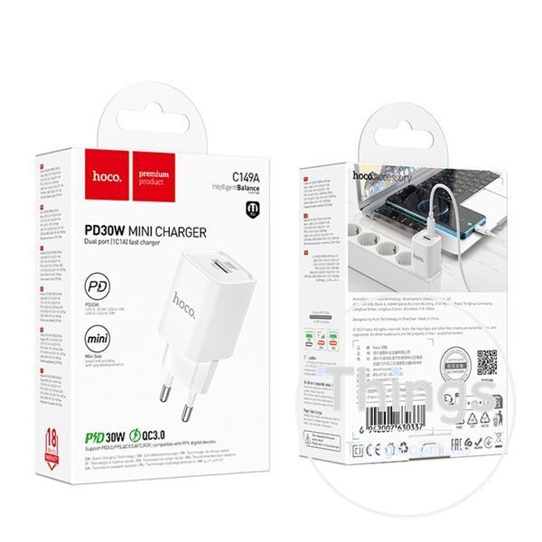 Мережевий Зарядний Пристрій Hoco C149A 1USB/1USB-C PD/QC 30W Од1-00044708 фото