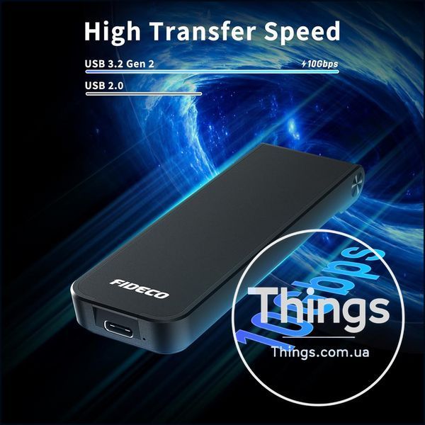 Корпус для m2 FIDECO nvme ssd usb 32 gen 2 10gbps usb c sandwich стиль безінструментальна установка m, m-b key чорний K1-000729 фото