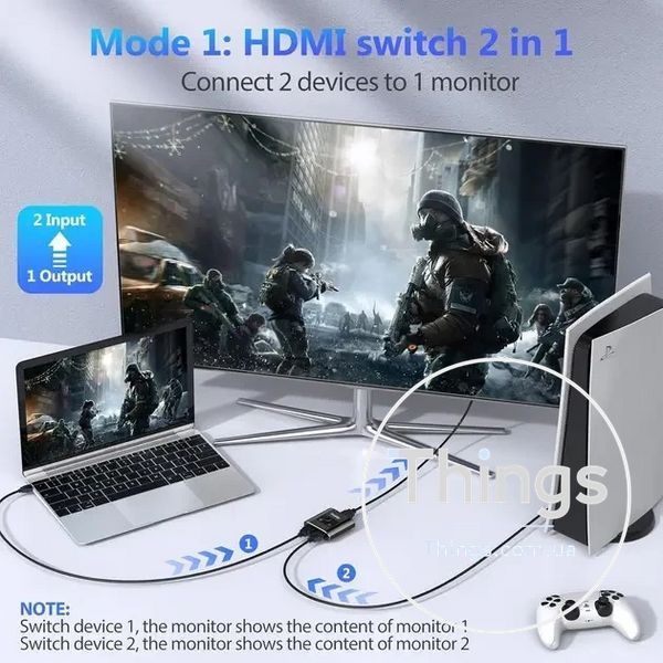 Свіч Перемикач Fokky HS305 HDMI 4K@60Hz, двонаправлений алюмінієвий комутатор розгалужувач 1 вхід 2 виходи K1-000714 фото