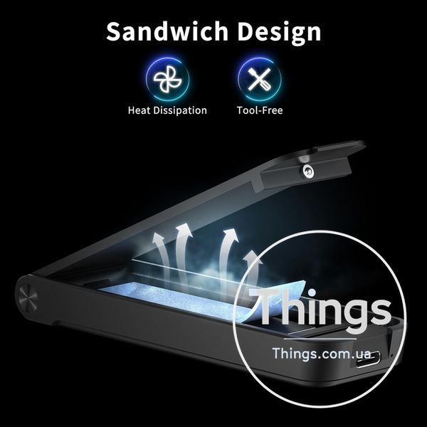 Корпус для m2 FIDECO nvme ssd usb 32 gen 2 10gbps usb c sandwich стиль безінструментальна установка m, m-b key чорний K1-000729 фото