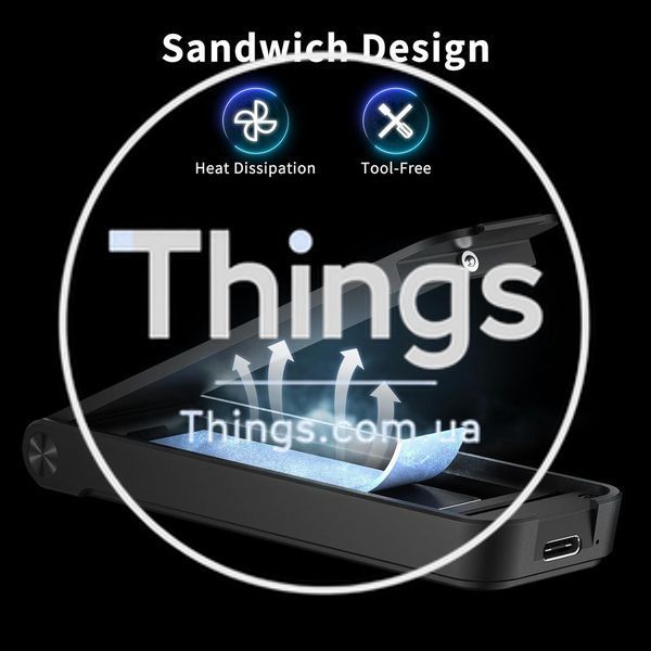 Корпус для m2 FIDECO nvme sd usb 32 gen 2 10gbps usb c sandwich стиль безинструментальная установка m, m-b key черный K1-000729 фото
