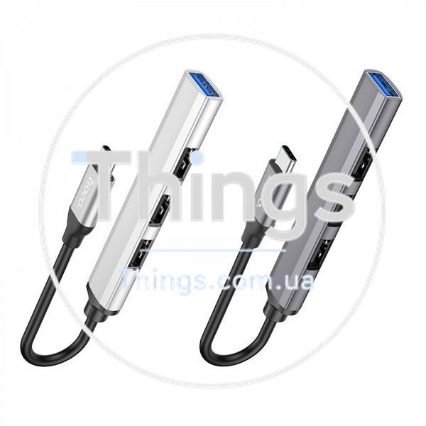 USB HUB : USB C To 4 USB &mdash; Hoco HB26 &mdash; Metal grey К2-000080597 фото
